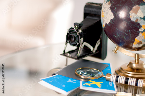  Globe and camera on table