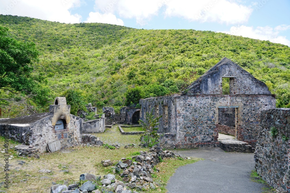 View of the historic landmark Annaberg Sugar Plantation ruins in the United States Virgin Islands National Park