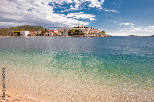 View of Primosten from the beach in Croatia