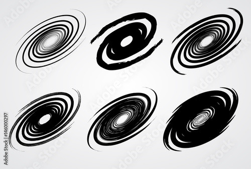 black spiral swirl like galaxy set with brush vector illustration