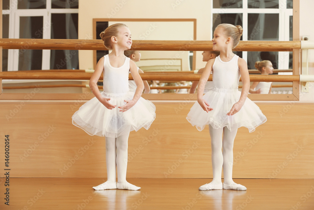 Obraz premium Group of beautiful little girls practicing ballet at class