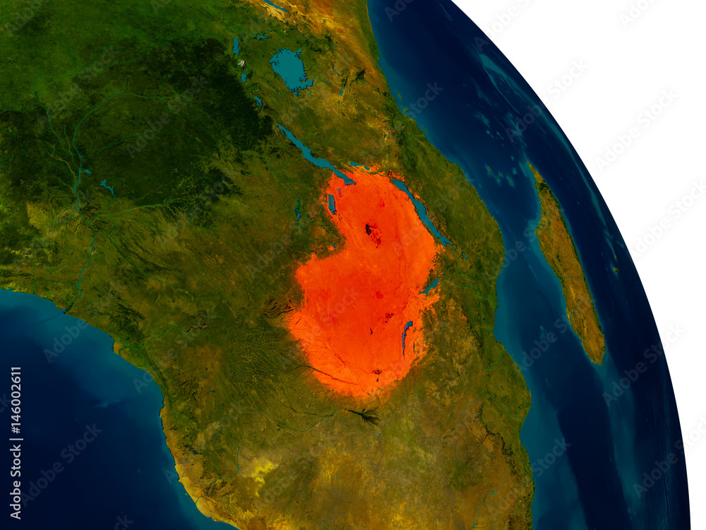 Zambia on model of planet Earth