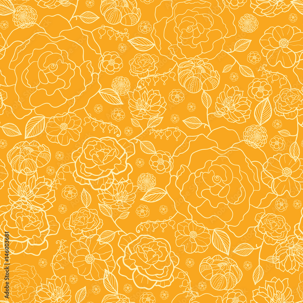 Vector orange and gold flower garden seamless repeat pattern background  texture. Perfect for wedding invitations, wallpaper, giftwrap, stationery,  and fabric. Stock Vector | Adobe Stock