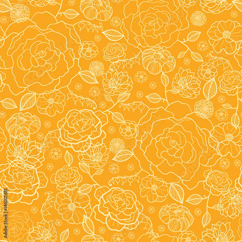 Vector orange and gold flower garden seamless repeat pattern background textu...
