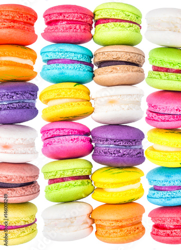 Colorful french macarons background, Selective focus.