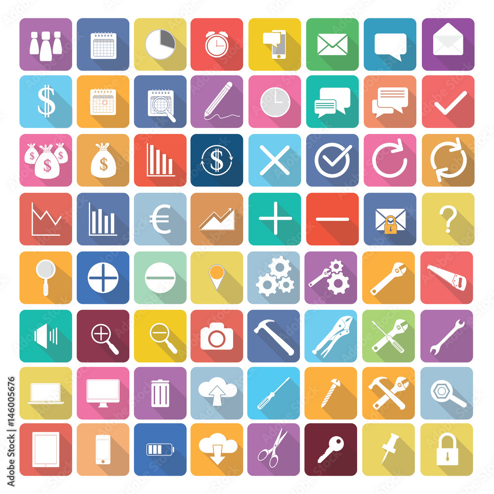 Business elements icons in flat design with long shadows Business elements icons in flat design with long shadows
