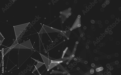 Abstract polygonal space low poly dark background, 3d rendering