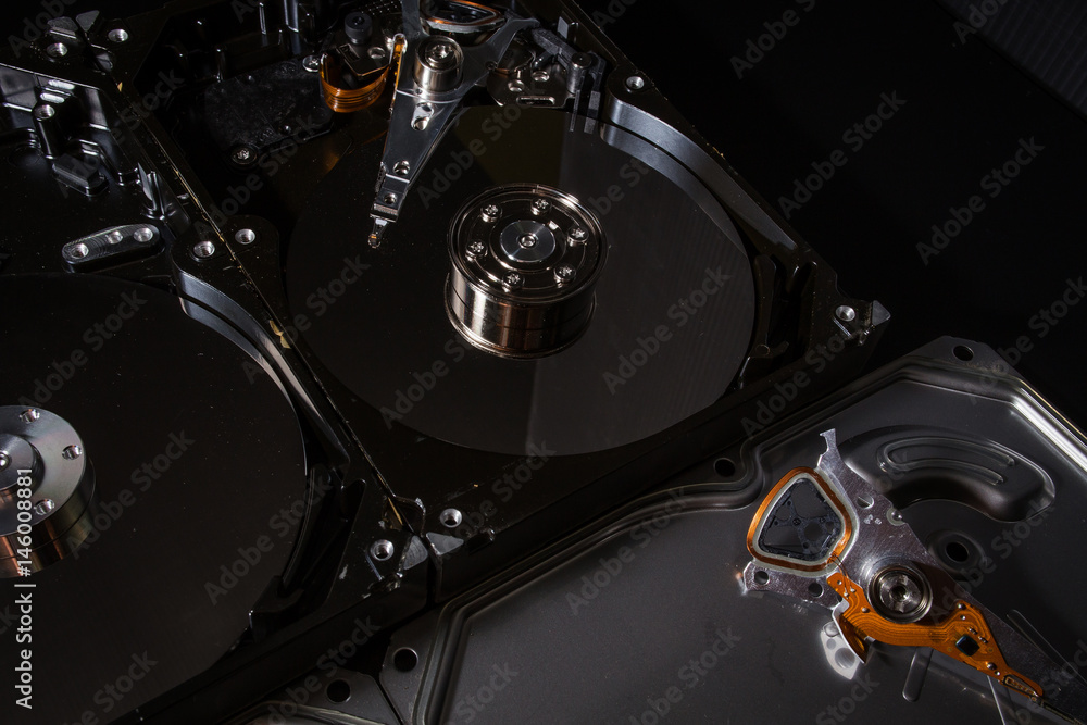 Hard disk scrap electronics image closeup Hard disk scrap electronics image closeup
