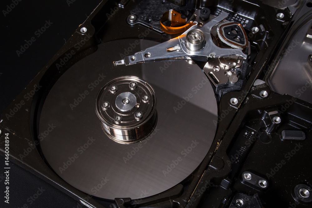 Hard disk scrap electronics image closeup Hard disk scrap electronics image closeup