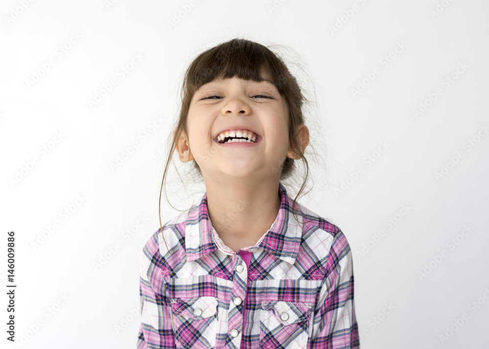 Schoolgirl Smiling Portrait Studio Shoot on White Background Schoolgirl Smiling Portrait Studio Shoot on White Background