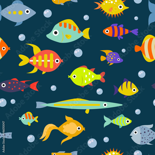 Cute fish vector illustration seamless pattern background