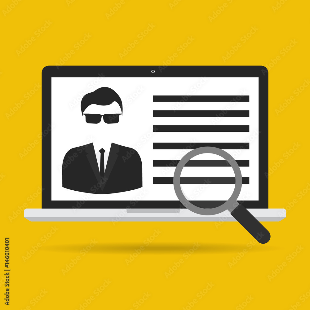 Fotografie Computer laptop with magnifying glass for user identified