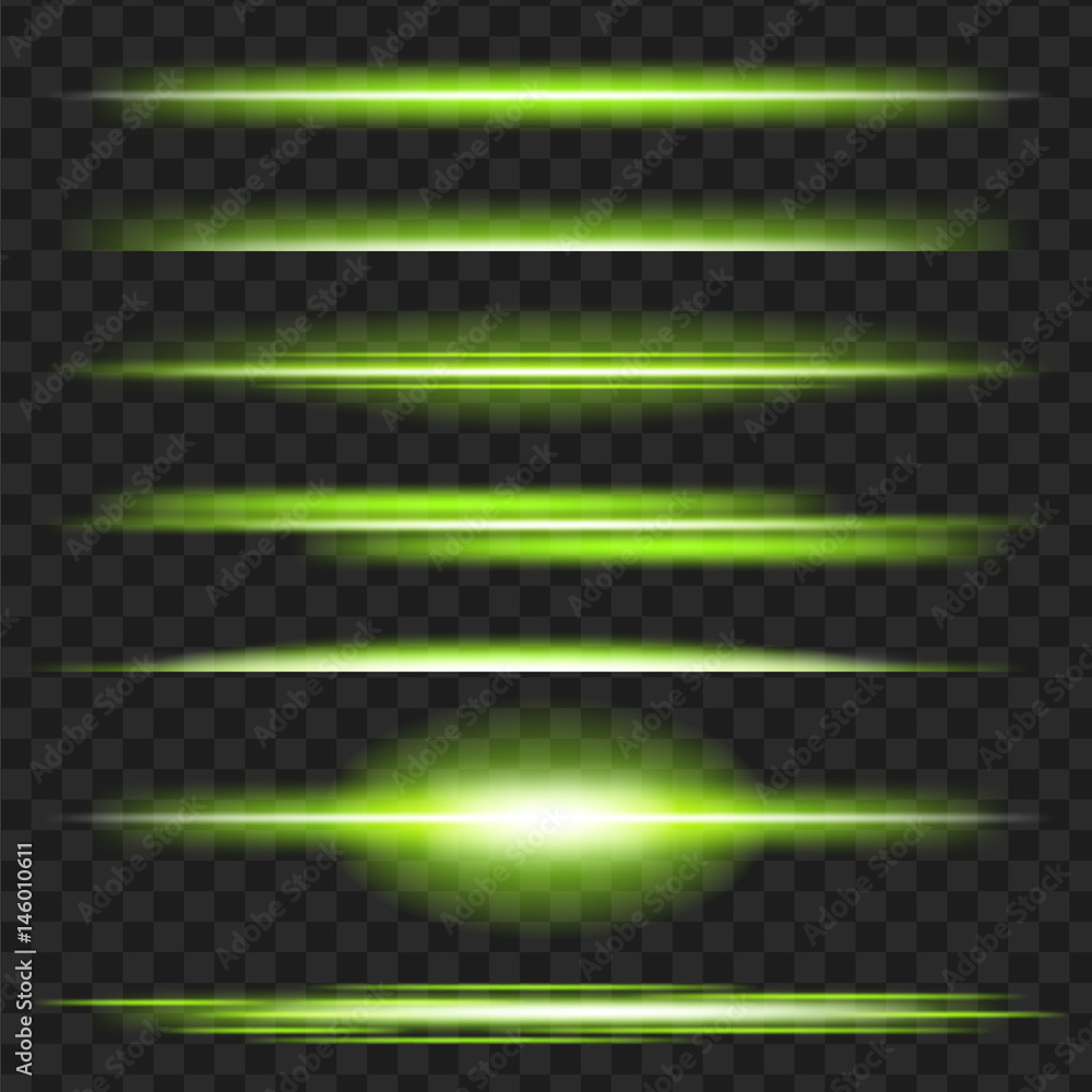 Fotografie Set of green glowing light effect