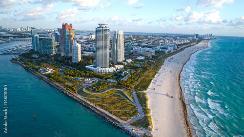 South Beach Miami Sunrise Aerial Overview Sunny Beach and Waves © CascadeCreatives