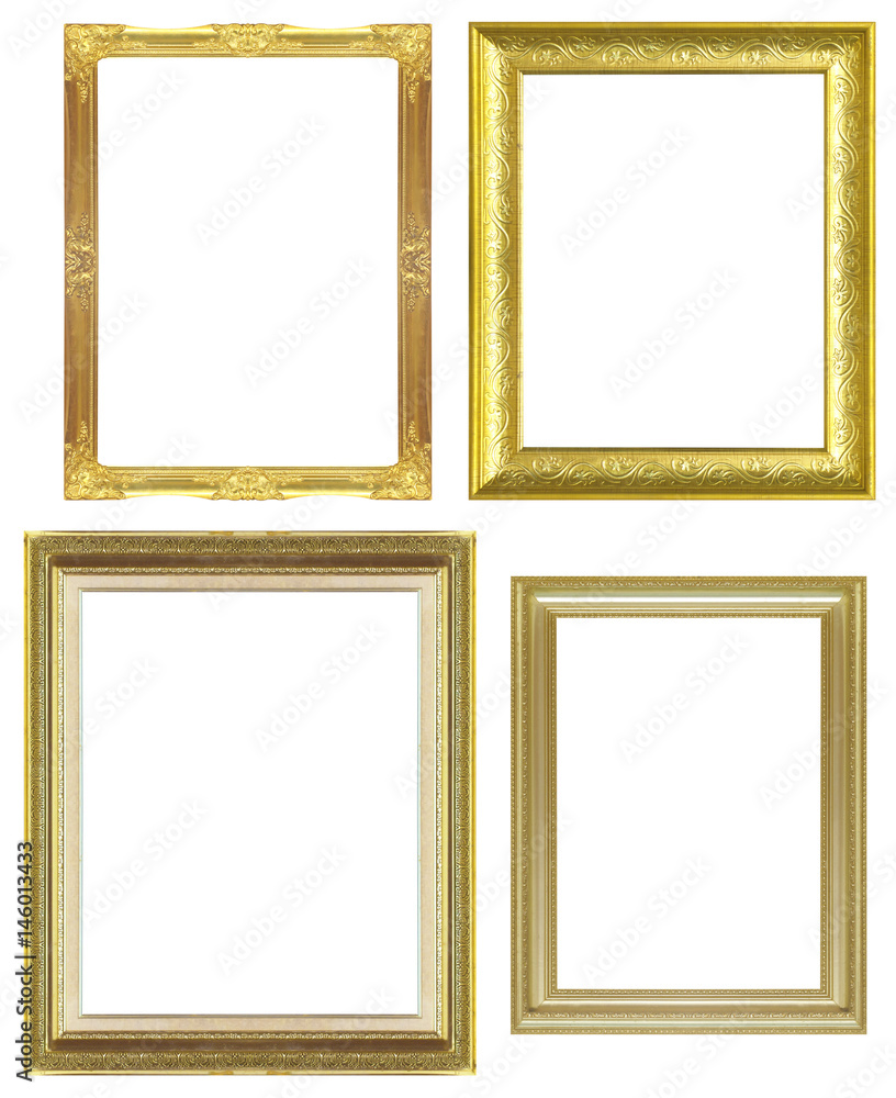  frame antique golden isolated on white background - obrazy, fototapety, plakaty 