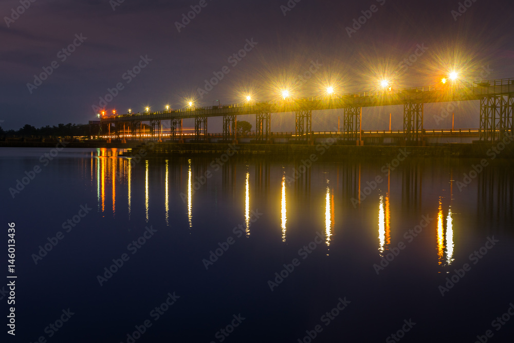 Beautiful Lights of Bridge Reflects on Water