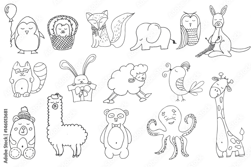 Hand drawn animals in cartoon style. Hand drawn animals in cartoon style.