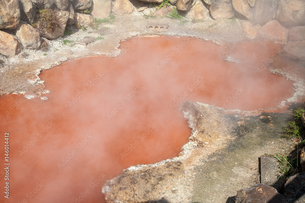 BEPPU, OITA, JAPAN - MARCH 14, 2017 :Kamado Jigoku (Cooking Pot Hell) is one of the tourist attractions representing the various hells at Beppu Onsen, Oita.
