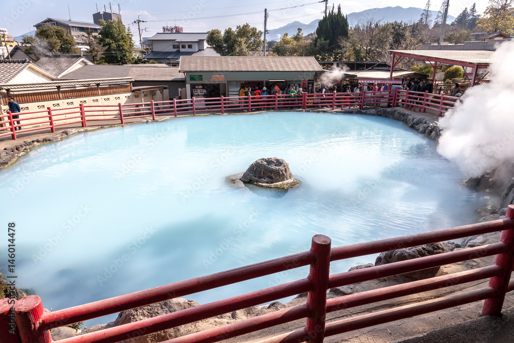 BEPPU, OITA, JAPAN - MARCH 14, 2017 :Kamado Jigoku (Cooking Pot Hell) is one of the tourist attractions representing the various hells at Beppu Onsen, Oita.