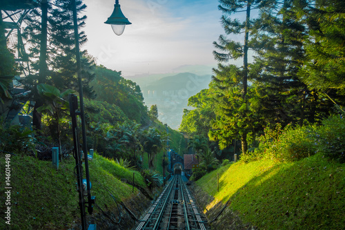 Beautiful view from railroad going to Penang Hill, a hill resort comprising a group of peaks on Penang Island. photo