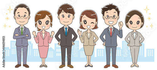 スーツを着た男女のイラスト（オフィス街 全身）