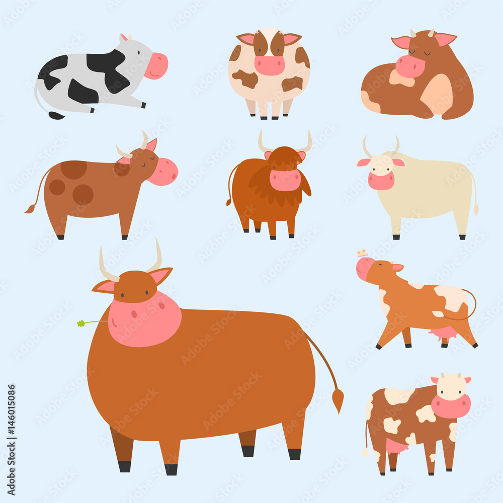 Bulls cows farm animal character vector illustration cattle mammal nature wild beef agriculture. Bulls cows farm animal character vector illustration cattle mammal nature wild beef agriculture.