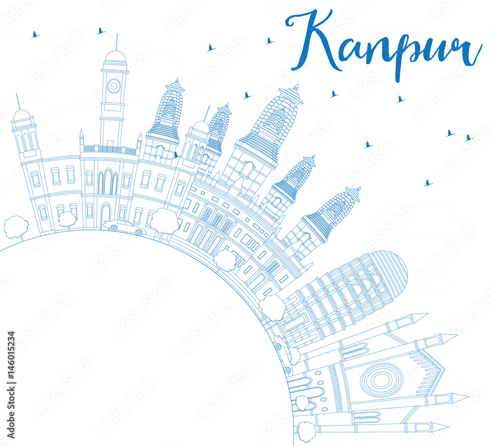 Outline Kanpur Skyline with Blue Buildings and Copy Space. Outline Kanpur Skyline with Blue Buildings and Copy Space.