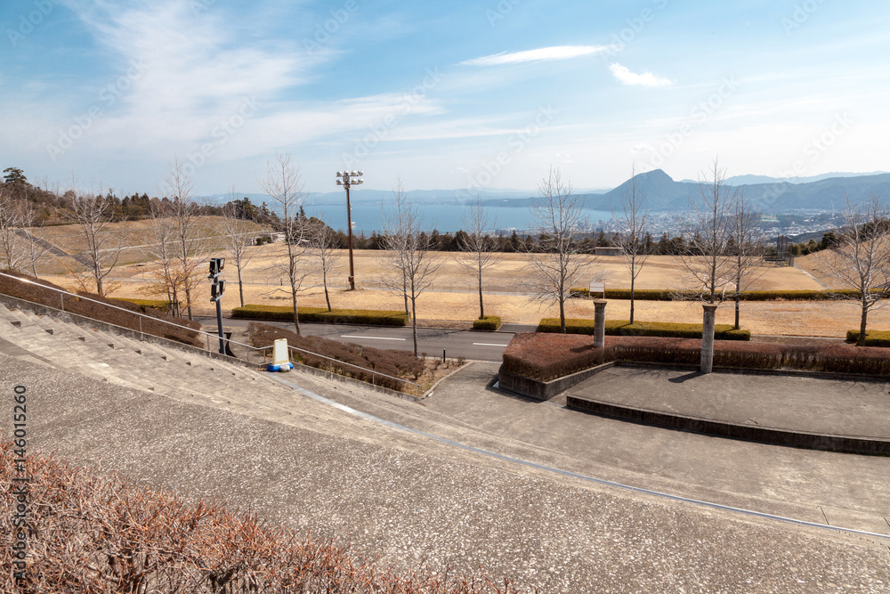 Main Athletic Field of Ritsumeikan Asia Pacific University in Beppu city, Japan.