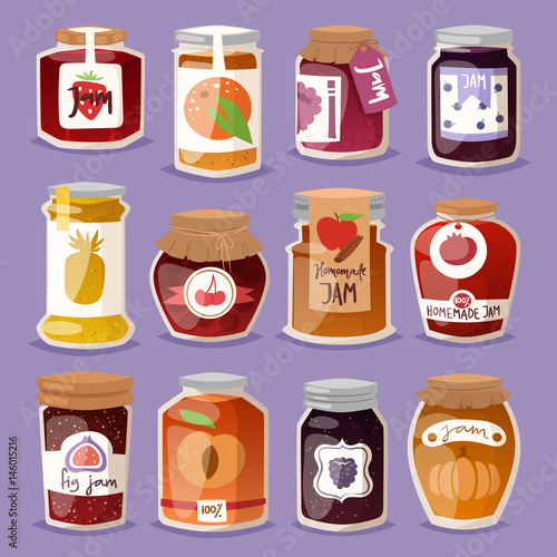 Glass jar with with jam configure or honey vector illustration packaging