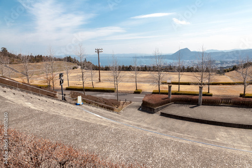 Obraz na płótnie Main Athletic Field of Ritsumeikan Asia Pacific University in Beppu city, Japan. w salonie