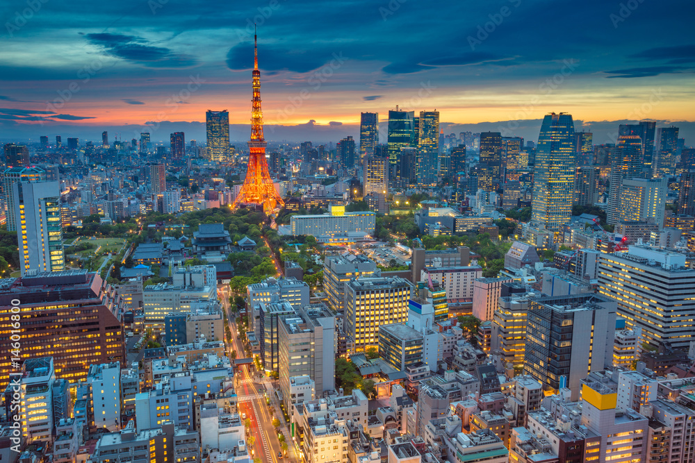 Obraz premium Tokio. Obraz pejzaż Tokio, Japonia podczas zachodu słońca.