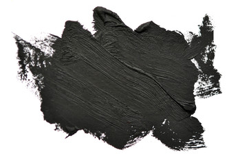 Black brush strokes oil paints on white paper isolated. Abstract creative background