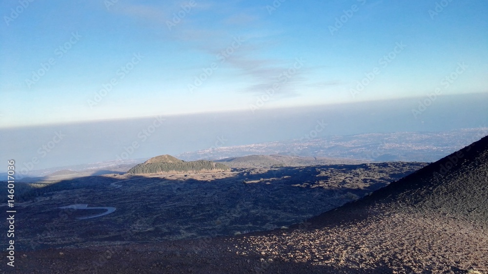 View of the valley below the Etna volcano