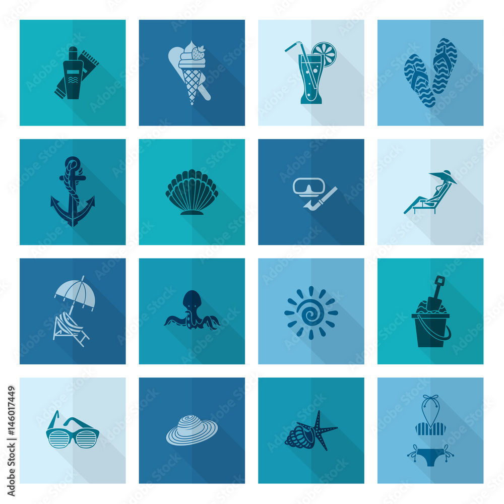 Summer and Beach Simple Flat Icons Summer and Beach Simple Flat Icons