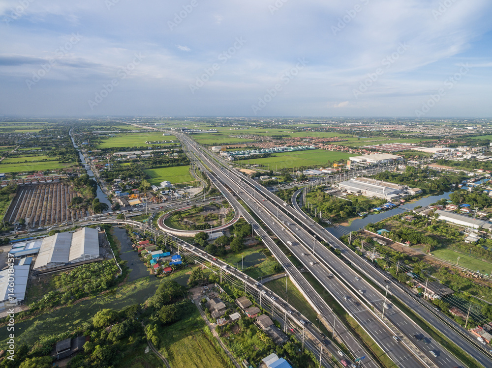 Aerial view of expressway in bangkok city thailand
