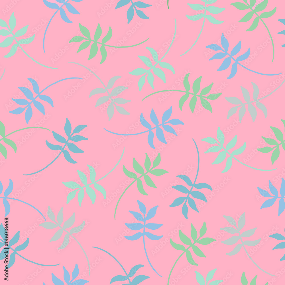 Tropical seamless vector pattern with colorful exotic leaves. Vector neon colored illustration.