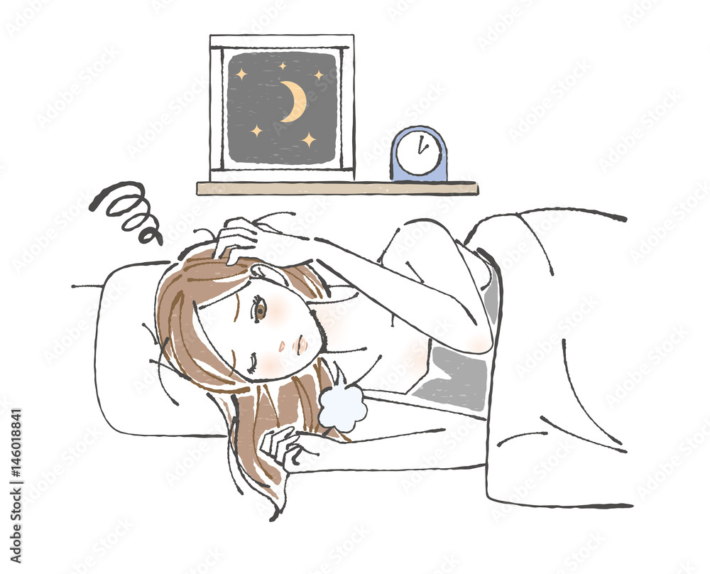 Φωτογραφία 不快で眠れない女性　睡眠不足　不眠症