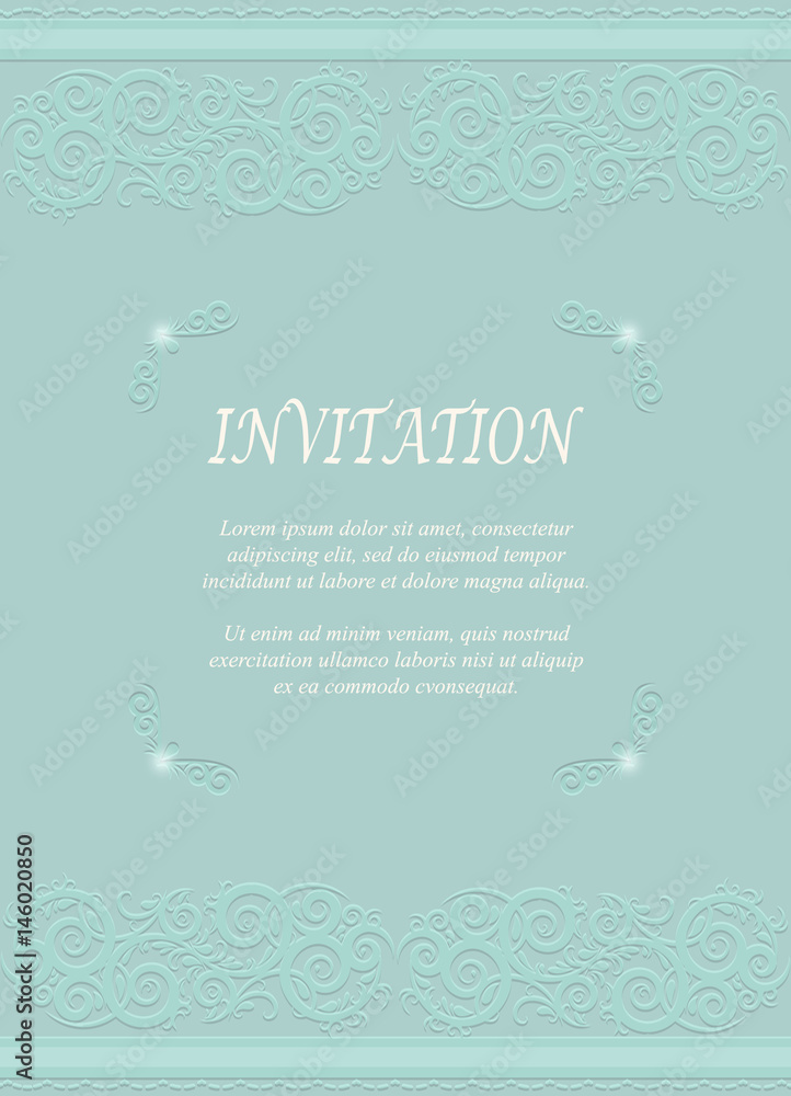 Invitation card, wedding card with ornamental on green Invitation card, wedding card with ornamental on green