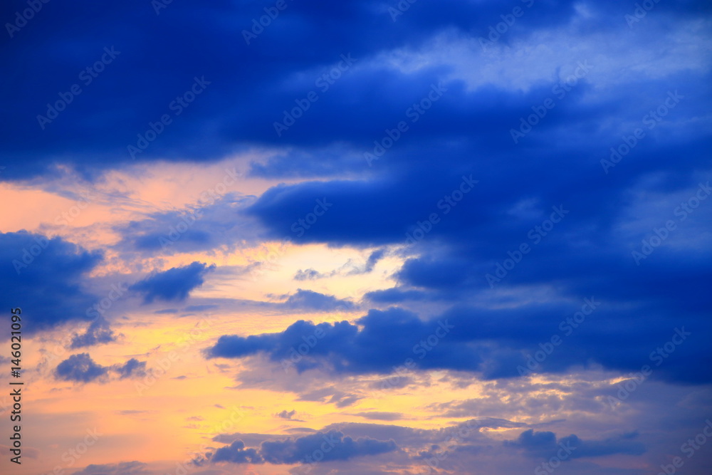 sky in sunset and  cloud, beautiful colorful evening nature space for add text