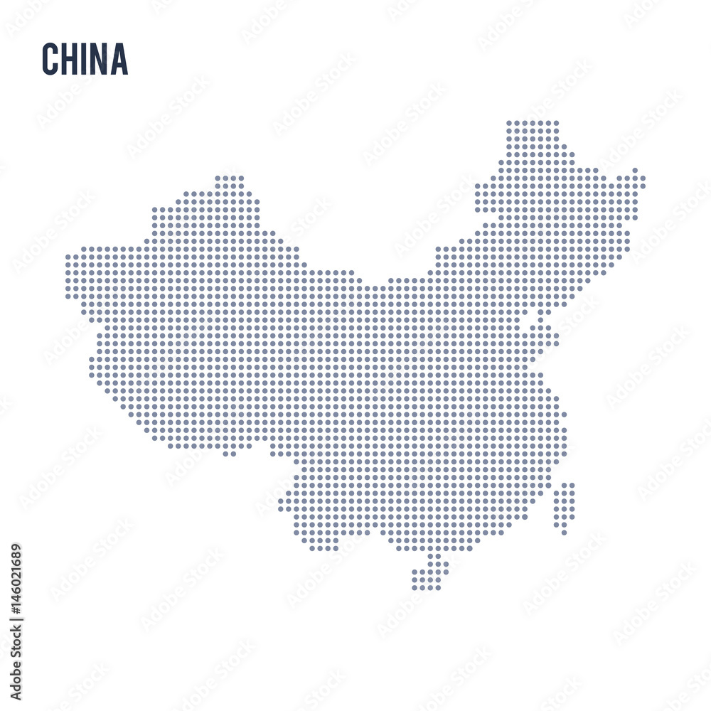 Vector dotted map of China isolated on white background .