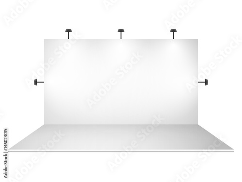Blank white trade show booth with lighting