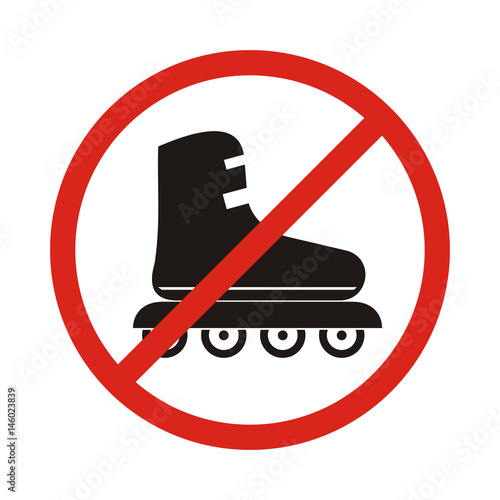 No Roller skates sign icon. Rollerblades symbol. Red prohibition sign. Stop symbol.