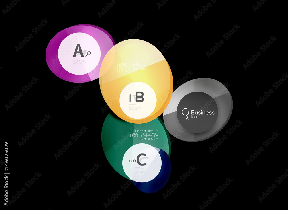 Glass color circles - infographic elements on black Glass color circles - infographic elements on black