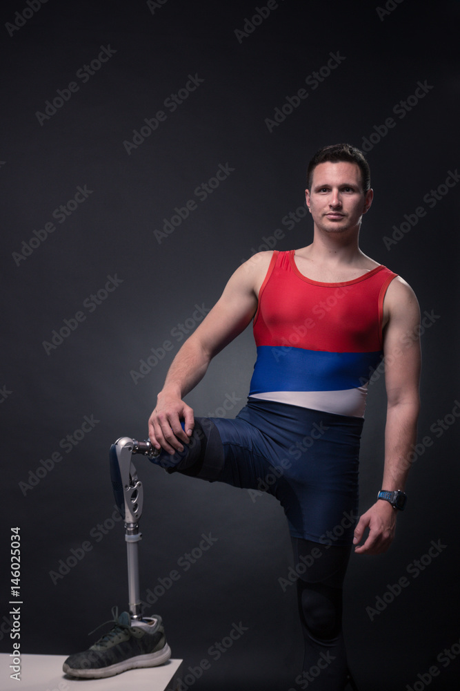 man sportsman athlete posing, prosthetic leg man sportsman athlete posing, prosthetic leg