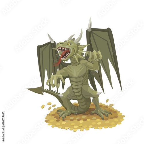 Dragon protects the gold/ He dragon protects the gold, it opened its mouth and its sound scares off everyone who wants to come to gold