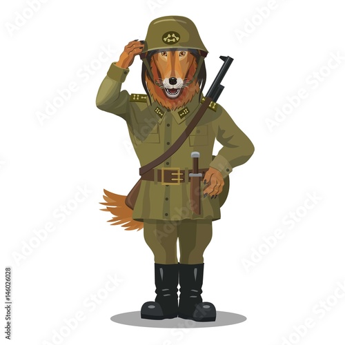 Soldier collie dog/ Soldier dog is a collie good team, he with the weapon always ready to help people