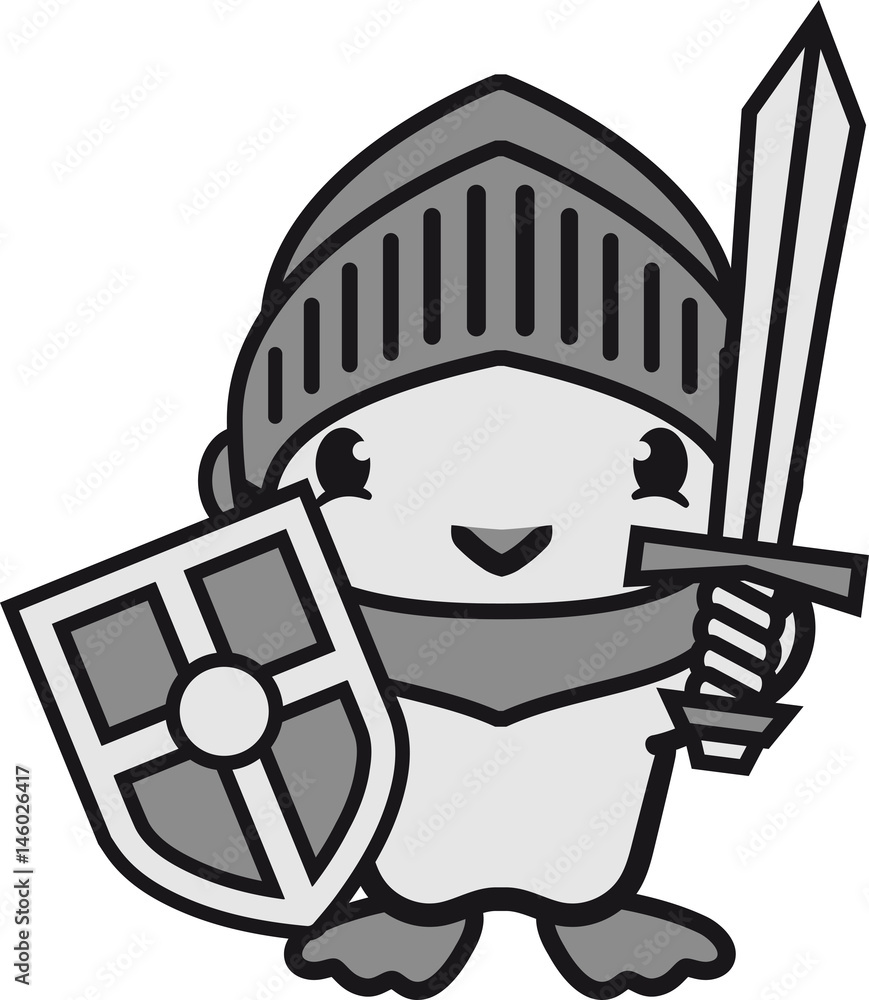 ritter soldat mittelalter schwert helm schild kämpfen wache krieg krieger  küken süß niedlich klein baby kind ente vogel comic cartoon Иллюстрация  Stock | Adobe Stock