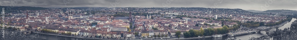 Big panorama city view of Würzburg with dramatic sky, Frankonia, Bavaria Germany