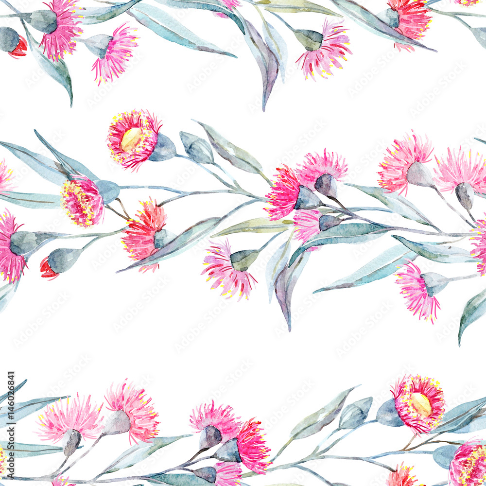 Fototapeta premium Watercolor eucalyptus pattern