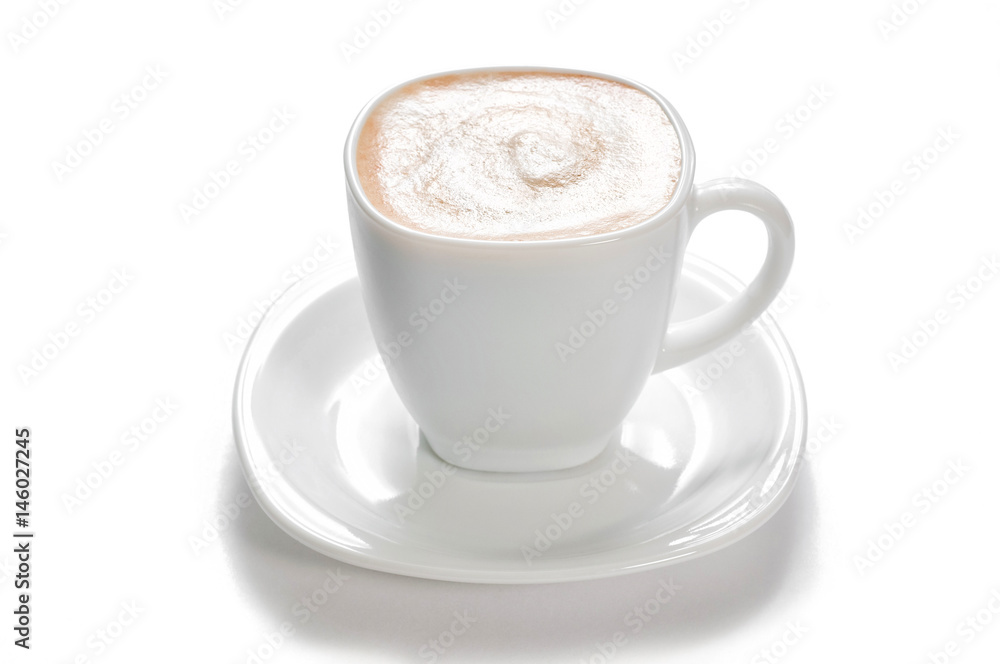 a cup of capuchino coffee on white isolated background a cup of capuchino coffee on white isolated background